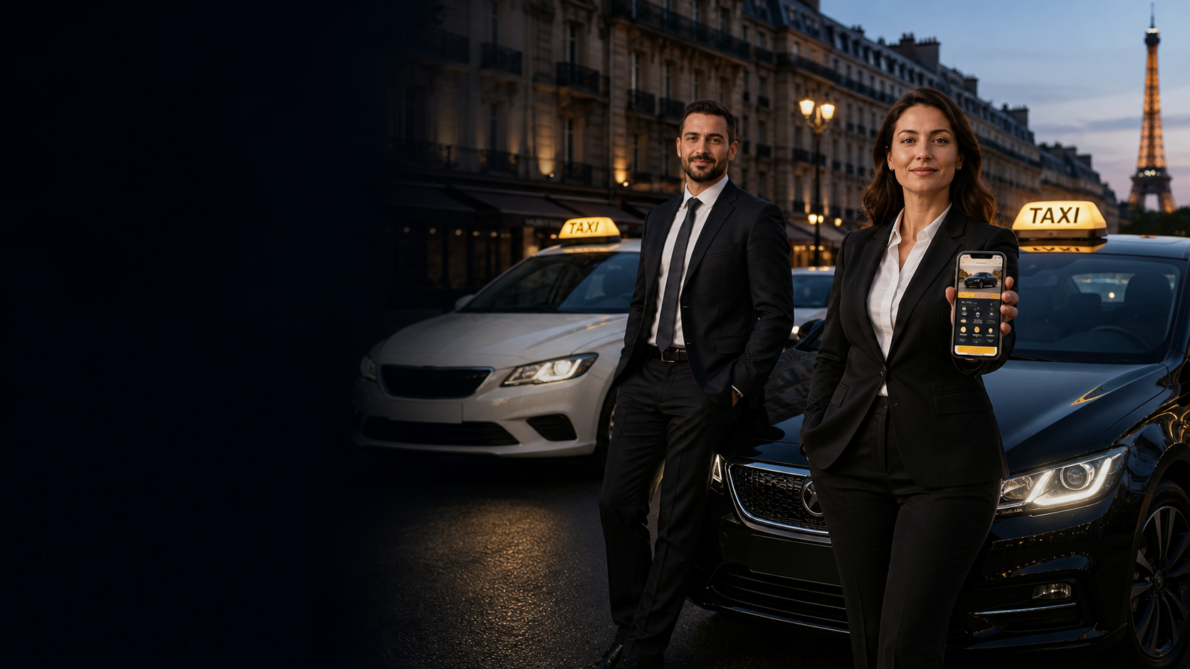 Chauffeurs professionnels et taxis français présentant une solution de réservation en ligne